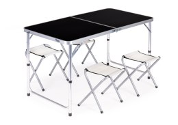 Zestaw stolik turystyczny stół składany dodatkowo 4 krzesła czarny