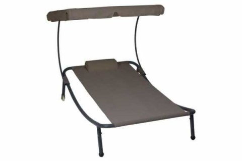 Jednoosobowy leżak ogrodowy z daszkiem brązowy Divero