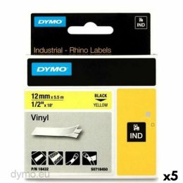 Laminowana Taśma do Drukarki Etykiet Rhino Dymo ID1-12 12 x 5,5 mm Czarny Żółty Nalepki Samoprzylepne (5 Sztuk)