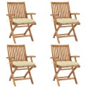 Folding Patio Chairs with Cushions 4 pcs Solid Teak Wood