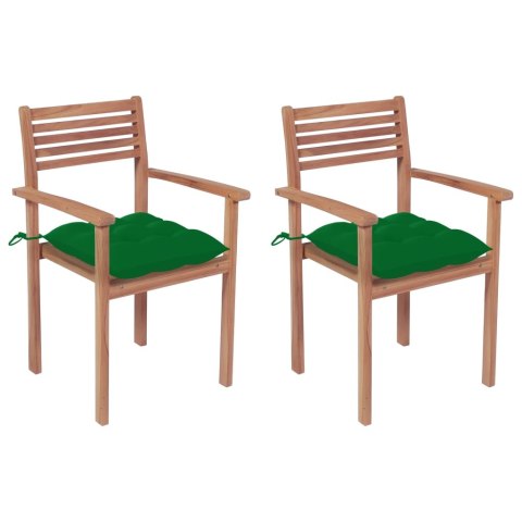 VidaXL Patio Chairs 2 pcs with Green Cushions Solid Teak Wood
