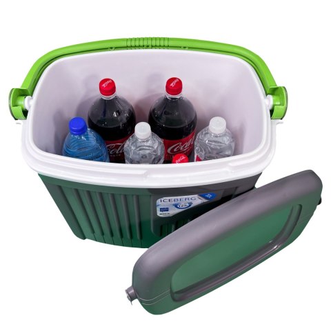 Lodówka turystyczna 32L KAMAI ICEBERG na wkłady mrożące, ciemno-szara z zieloną rączką