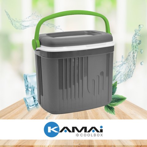 Lodówka turystyczna 32L KAMAI ICEBERG na wkłady mrożące, ciemno-szara z zieloną rączką