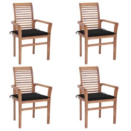 VidaXL Krzesła stołowe z czarnymi poduszkami, 4 szt., drewno tekowe