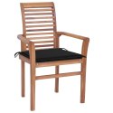 Krzesła stołowe z czarnymi poduszkami, 4 szt., drewno tekowe
