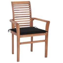 VidaXL Krzesła stołowe z czarnymi poduszkami, 4 szt., drewno tekowe