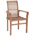 Krzesła stołowe z czarnymi poduszkami, 4 szt., drewno tekowe