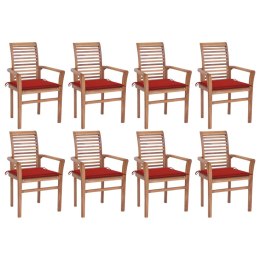 VidaXL Krzesła stołowe z czerwonymi poduszkami, 8 szt., drewno tekowe