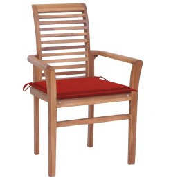 VidaXL Krzesła stołowe z czerwonymi poduszkami, 8 szt., drewno tekowe