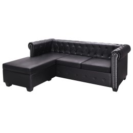 L-shaped Chesterfield Sofa Artificial Leather Black