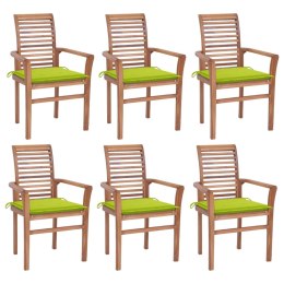 VidaXL Krzesła stołowe z jasnozielonymi poduszkami, 6 szt., tekowe