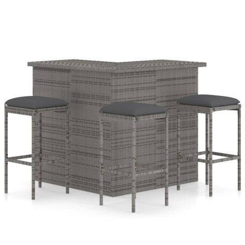 4 Piece Patio Bar Set with Cushions Poly Rattan Gray