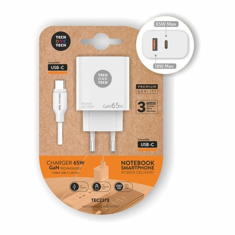 Ładowarka ścienna + kabel-USB-C Tech One Tech TEC2273 Biały 65 W