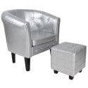 Krzesło klubowe Chesterfield ze stołkiem, srebrny