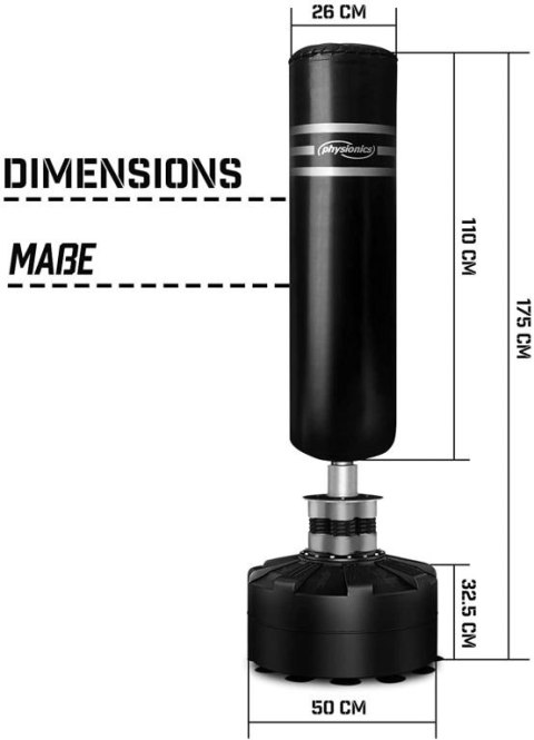 Wolnostojący worek bokserski, 175 cm, 12 przyssawek