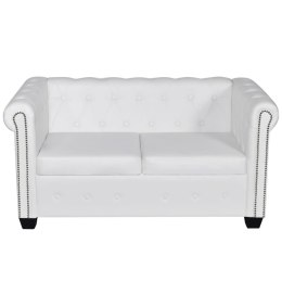 Sofa 2-osobowa w stylu Chesterfield, sztuczna skóra, biała