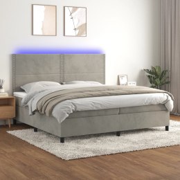 Łóżko kontynentalne z materacem i LED, szare 200x200cm, aksamit