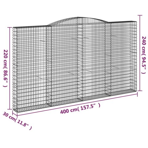 Kosze gabionowe, 10 szt, 400x30x220/240cm, galwanizowane żelazo Kosze gabionowe, 10 szt, 400x30x220/240cm, galwanizowane żelazo