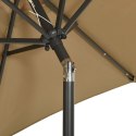 Parasol z lampkami LED, kolor taupe, 200x211 cm, aluminium