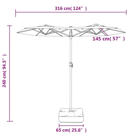 Parasol ogrodowy podwójny z LED, zielony, 316x240 cm