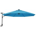 Ścienny parasol ogrodowy z LED, niebieski, 290 cm