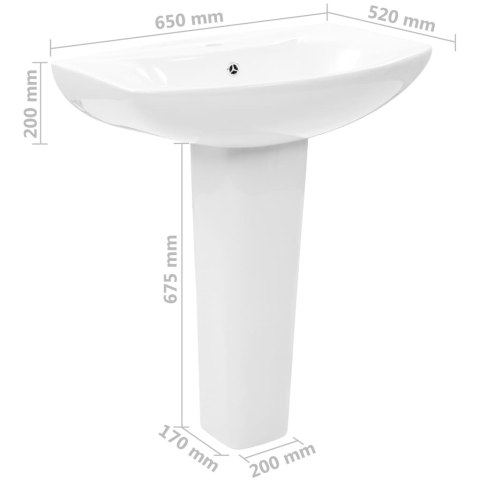 Umywalka z postumentem, ceramiczna, biała, 650x520x200 mm Umywalka z postumentem, ceramiczna, biała, 650x520x200 mm