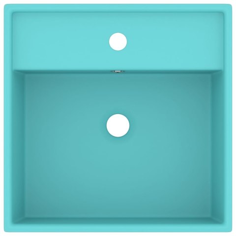 Kwadratowa umywalka z przelewem, matowa jasnozielona, 41x41 cm