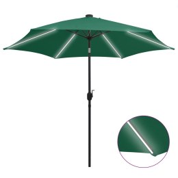 Parasol ogrodowy z LED i aluminiowym słupkiem, 300 cm, zielony