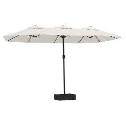 Podwójny parasol ogrodowy z LED, piaskowa biel, 449x245 cm