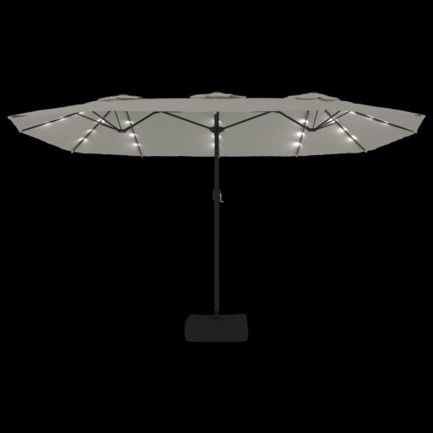 Podwójny parasol ogrodowy z LED, piaskowa biel, 449x245 cm