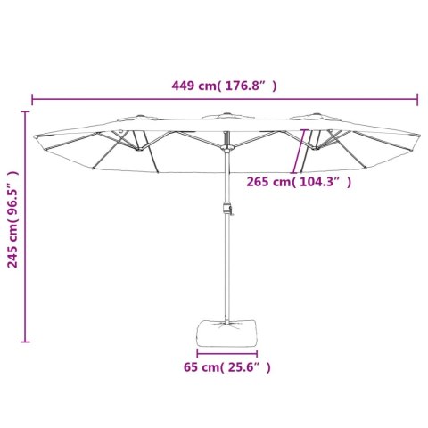 Podwójny parasol ogrodowy z LED, piaskowa biel, 449x245 cm