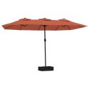 Podwójny parasol ogrodowy z LED, terakotowy, 449x245 cm