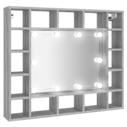 Szafka z lustrem i LED, szary dąb sonoma, 91x15x76,5 cm