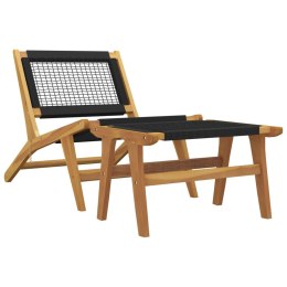 Krzesło ogrodowe z podnóżkiem, drewno tekowe i poliester