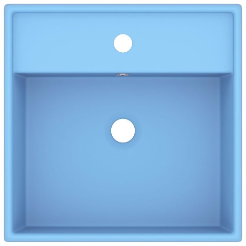 Kwadratowa umywalka z przelewem, matowa jasnoniebieska, 41x41cm