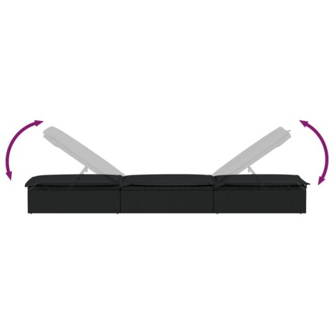 Leżak z poduszką, 1 szt., czarny, 201x55x62 cm, polirattan