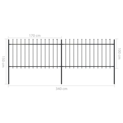 Ogrodzenie z prętów z grotami, 3,4 x 1 m, stalowe, czarne