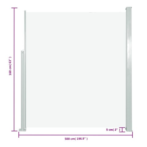 Zwijana markiza boczna, 160 x 500 cm, kremowa