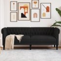 VidaXL Sofa Chesterfield, trzyosobowa, czarna, obita tkaniną