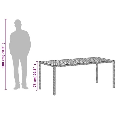 Stół ogrodowy, beżowy 190x90x75 cm, rattan PE i drewno akacjowe