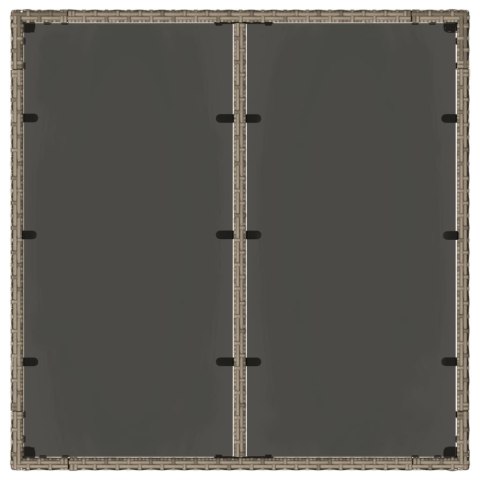 Stół ogrodowy ze szklanym blatem, szary, 90x90x75 cm, rattan PE