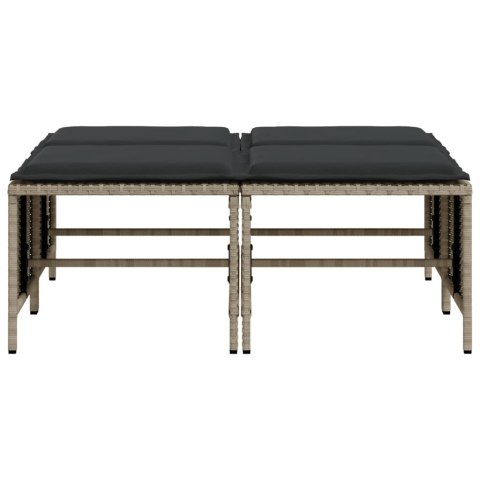 Stołki ogrodowe z poduszkami, 4 szt., jasnoszare, polirattan