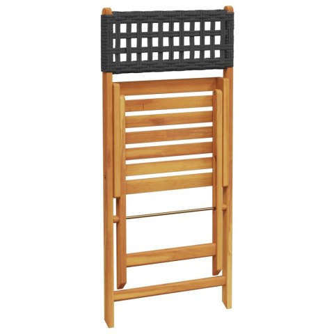 Krzesła bistro, 2 szt., czarne, drewno akacjowe i polirattan