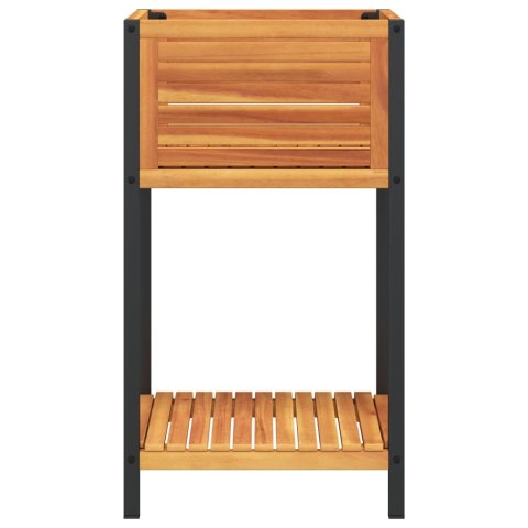 Donica ogrodowa z półką, 45x45x80 cm, drewno akacjowe i stal