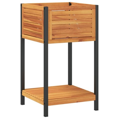 Donica ogrodowa z półką, 45x45x80 cm, drewno akacjowe i stal