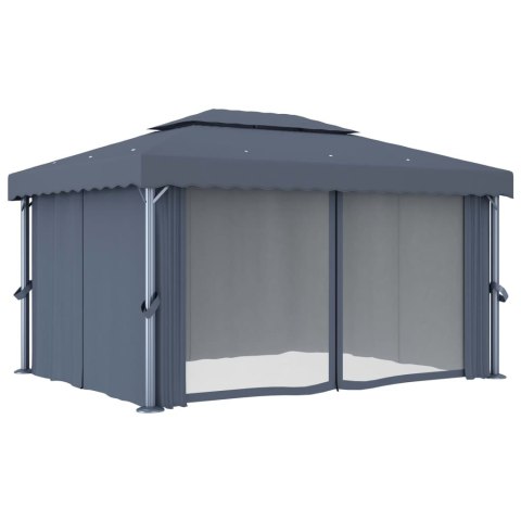 Altana ogrodowa z zasłonami, 4 x 3 m, antracytowa, aluminium Altana ogrodowa z zasłonami, 4 x 3 m, antracytowa, aluminium
