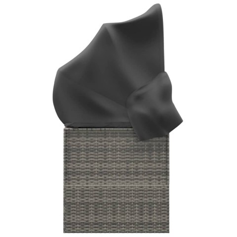 Leżanka ogrodowa z daszkiem i poduszkami, szara, polirattan