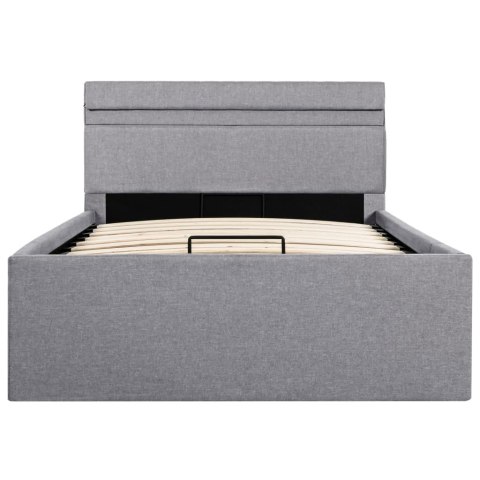Rama łóżka, podnośnik i LED, jasnoszara, tkanina, 90 x 200 cm