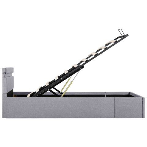 Rama łóżka, podnośnik i LED, jasnoszara, tkanina, 90 x 200 cm