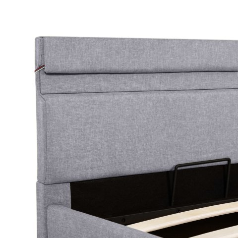 Rama łóżka, podnośnik i LED, jasnoszara, tkanina, 90 x 200 cm